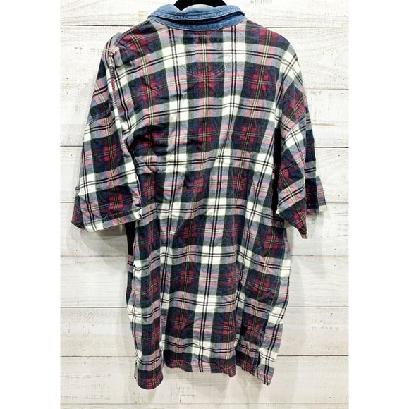 Vintage Polo Shirt Plaid With Denim Collar Men’s Size Large Casual 3 Button - Picture 3 of 3